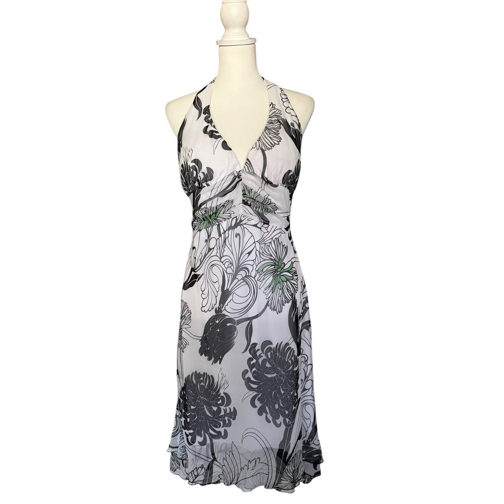 Vintage Y2K B. Smart Black White & Green Halter Midi Dress Size 11/12